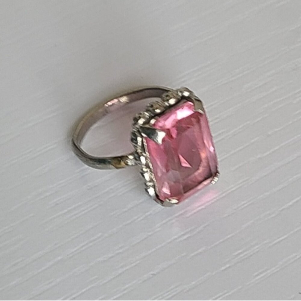 Vintage Boho Antique Sterling Silver Rectangle Pink Topaz Crystal Ring 6 - Picture 8 of 14